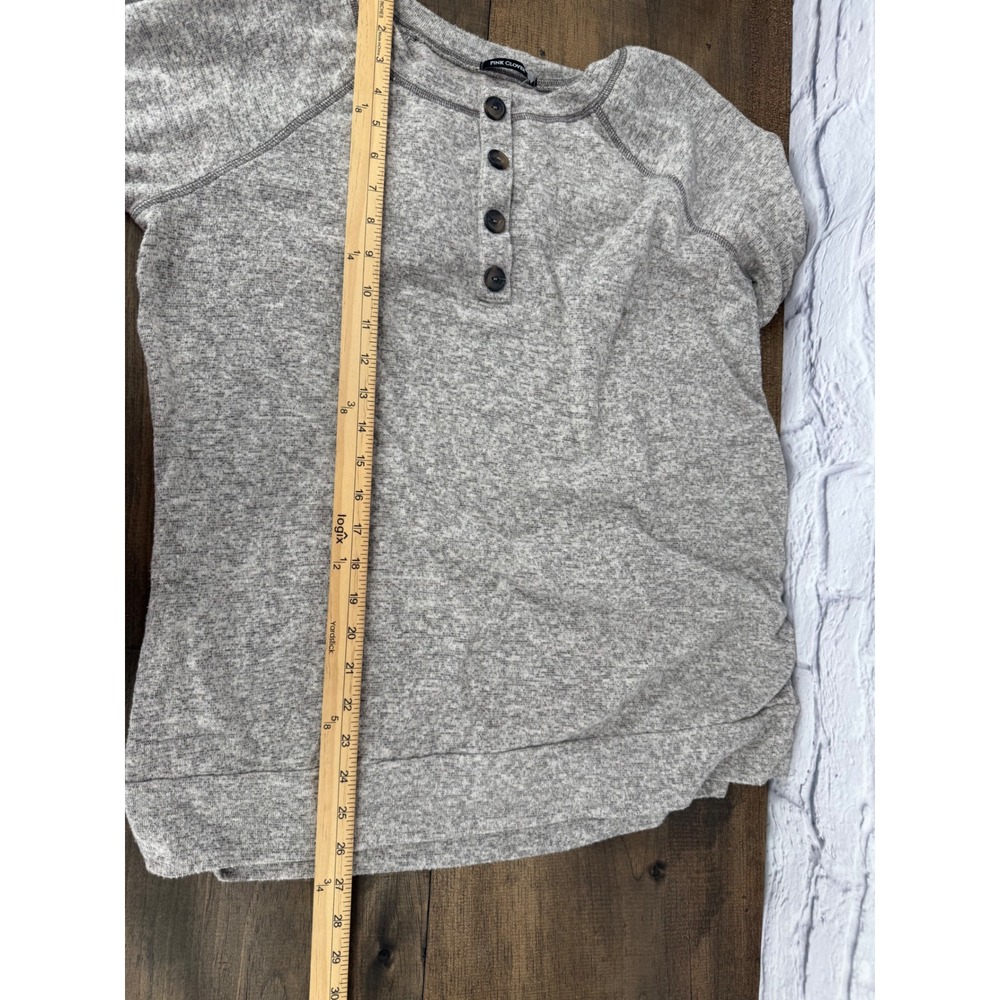 Pink Clover XL Heathered Taupe Brown Henley Top Super Soft Boho Relaxed - Picture 8 of 8